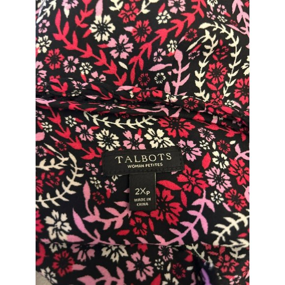 Talbot's Women's Red Pink Floral Blouse Size 2XP Petite Plus Size Long Sleeve - Picture 5 of 6